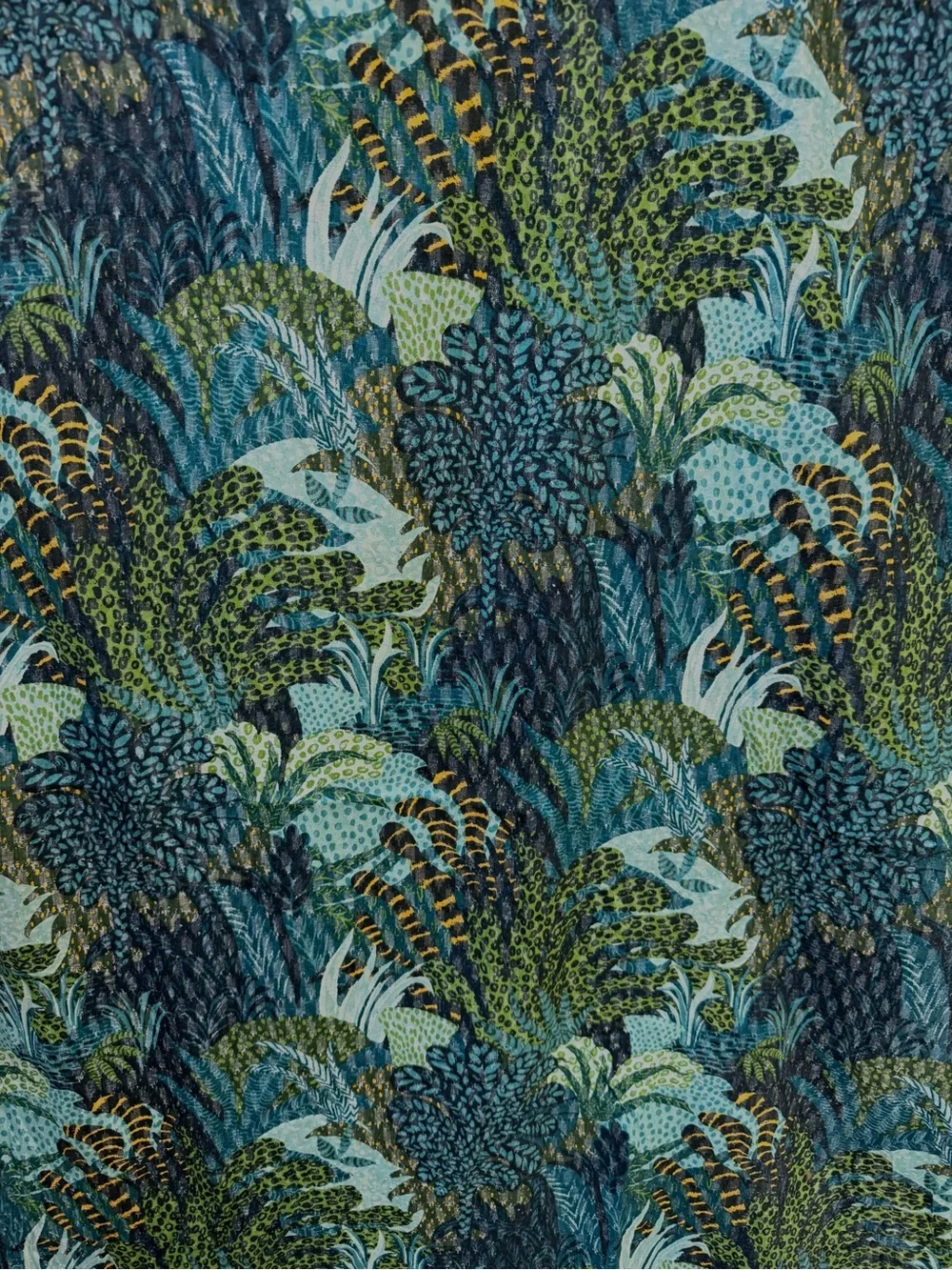 Tropical Botanical Shower Curtain (or Fabric) 100% Cotton, Blue & Green